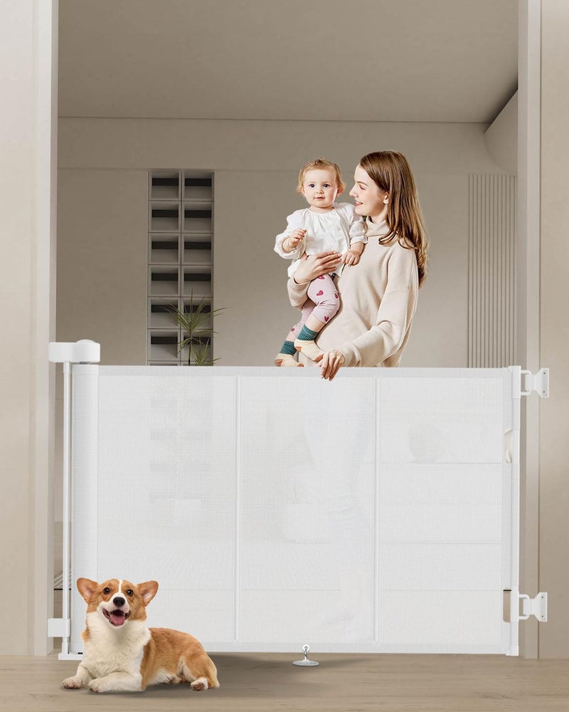 Miumoon 71 inch Retractable Baby Gates 34 inch Tall, Retractable Gate with Reinforced Strip Design to Prevent Crawling Through, 6 FT Retractable Dog Gate for Stairs, Doorways, Hallways, Indoor/Outdoor - Image 1