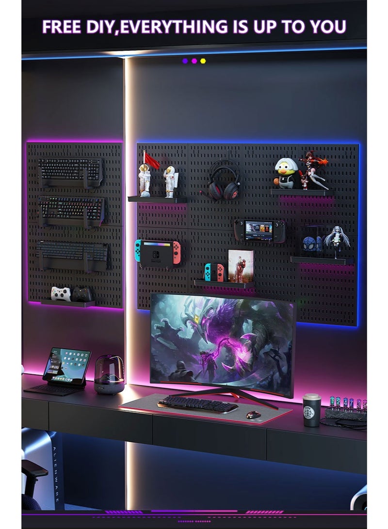 WALALLA 6 Pack Pegboard Wall Organizer Kit with 20 Accessories, Modular Hanging Display Panels with Storage Rack, Hooks, and Headset Controller Holder for Home, Office, Gaming Desk, and Crafts - Image 3
