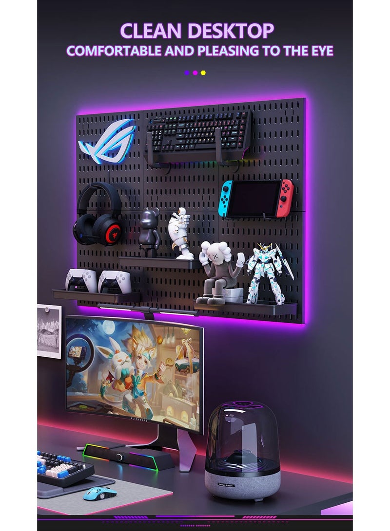 WALALLA 6 Pack Pegboard Wall Organizer Kit with 20 Accessories, Modular Hanging Display Panels with Storage Rack, Hooks, and Headset Controller Holder for Home, Office, Gaming Desk, and Crafts - Image 4
