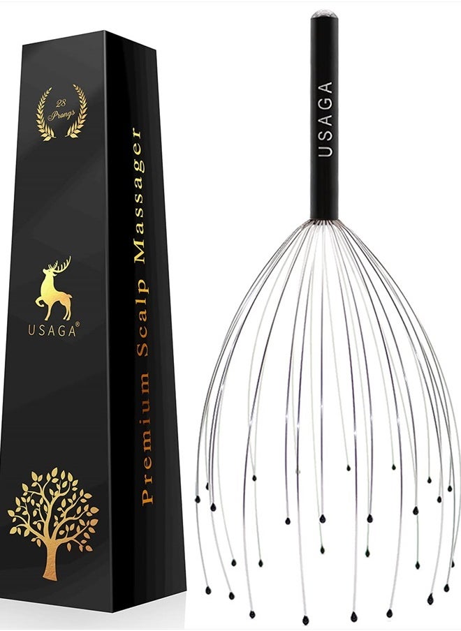 USAGA 28 Fingers Head Scratcher, Head Massager, Scalp Massager, Head Whisk Massager, Wire Massager for Head Hair Body Massage and Stress Relax (Black)  - Image 1