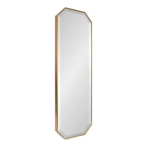 Kate and Laurel Kate and Laurel Rhodes Modern Full Length Framed Octagon Wall Mirror 16 x 48 Gold Decorative Glam Geometric Wall Accent 