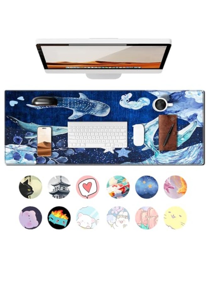 PEPYJAN Whale Mouse Pad Night Sky Large Desk Mat, 31.5x11.8 Inch Mousepad Extended Non-Slip Rubber Base Keyboard Mat with Stitched Edges for Desk Home Office - Image 2