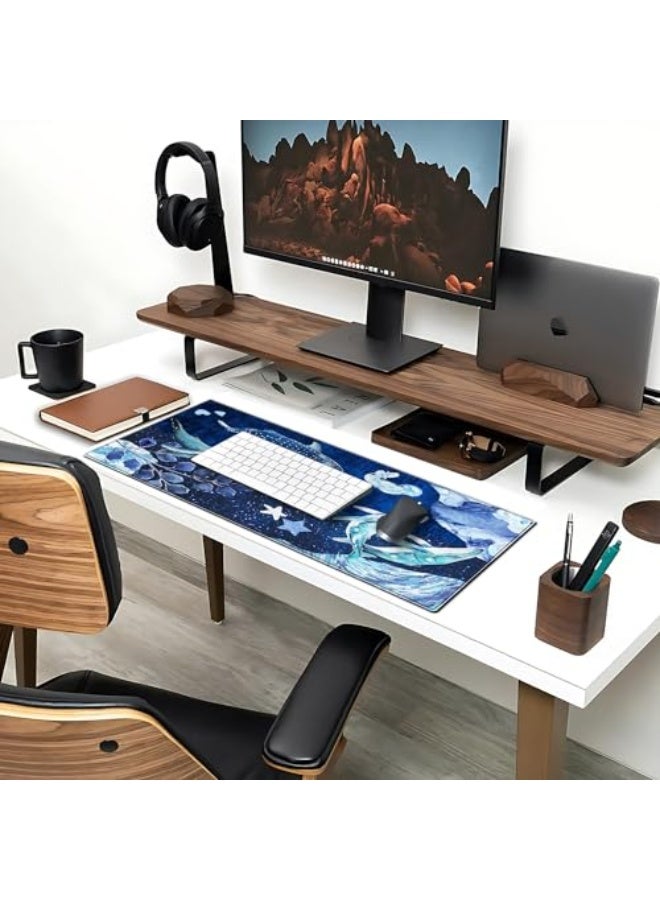 PEPYJAN Whale Mouse Pad Night Sky Large Desk Mat, 31.5x11.8 Inch Mousepad Extended Non-Slip Rubber Base Keyboard Mat with Stitched Edges for Desk Home Office - Image 4