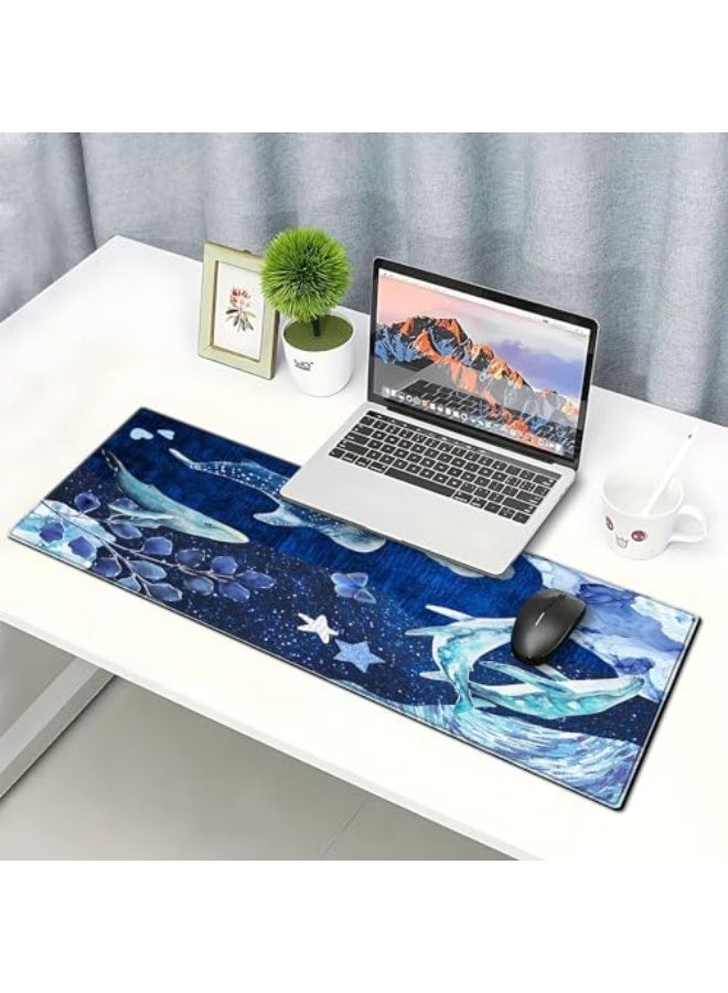 PEPYJAN Whale Mouse Pad Night Sky Large Desk Mat, 31.5x11.8 Inch Mousepad Extended Non-Slip Rubber Base Keyboard Mat with Stitched Edges for Desk Home Office - Image 5