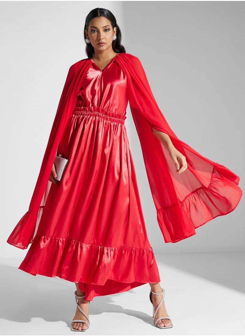 SINOIR Cape Sleeve Tiered Dress