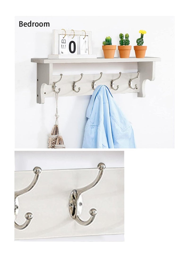 Arabest Wall Hooks with Shelf,Wood Coat Rack with Shelf Wall-Mounted,Entryway Hanging Shelf with 5 Metal Hooks,for Bathroom, Mudroom,Bedroom (White) - Image 3