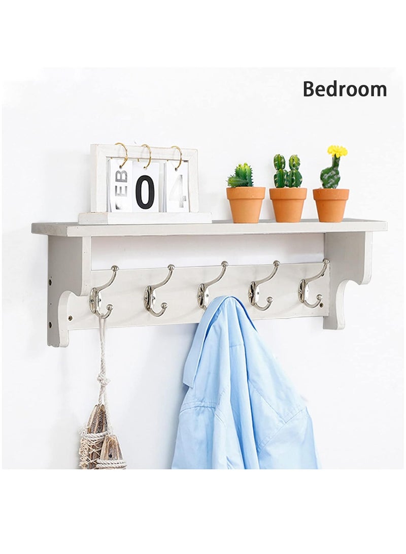 Arabest Wall Hooks with Shelf,Wood Coat Rack with Shelf Wall-Mounted,Entryway Hanging Shelf with 5 Metal Hooks,for Bathroom, Mudroom,Bedroom (White) - Image 5