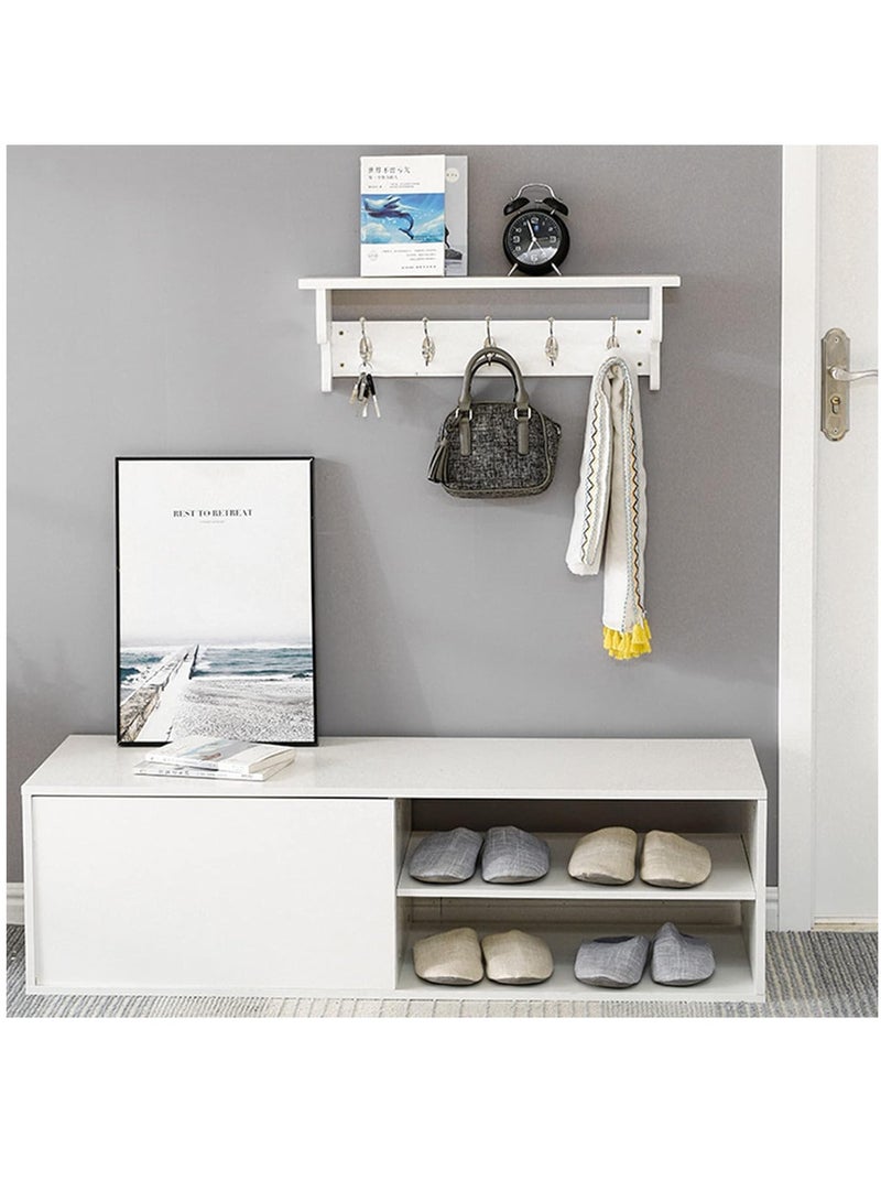 Arabest Wall Hooks with Shelf,Wood Coat Rack with Shelf Wall-Mounted,Entryway Hanging Shelf with 5 Metal Hooks,for Bathroom, Mudroom,Bedroom (White) - Image 4