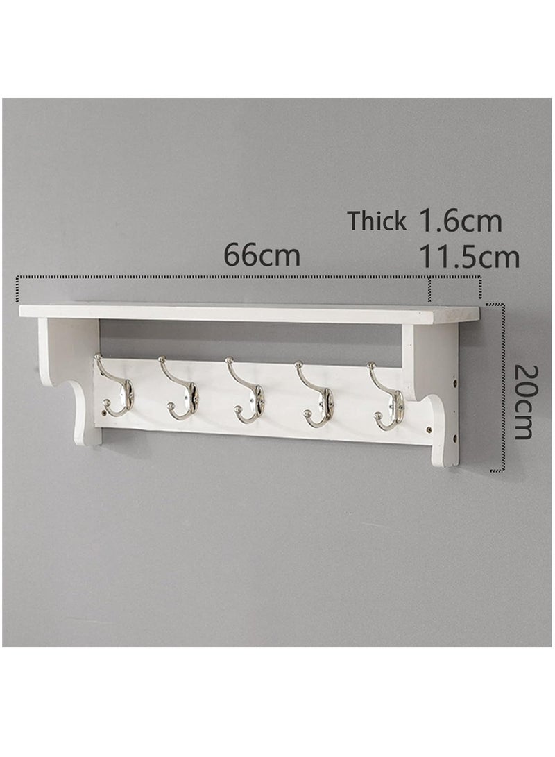 Arabest Wall Hooks with Shelf,Wood Coat Rack with Shelf Wall-Mounted,Entryway Hanging Shelf with 5 Metal Hooks,for Bathroom, Mudroom,Bedroom (White) - Image 2