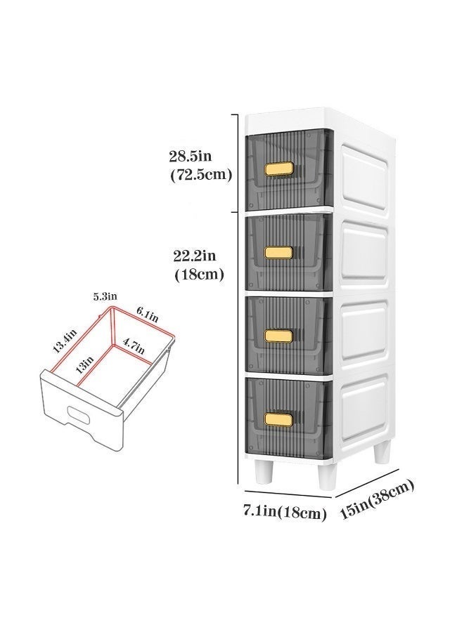 Forthcan Narrow Gap Storage Cabinet, 4-Tier Slim Freestanding Organizer for Bathroom and Toilet, 18cm Wide, Transparent Grey - Image 3