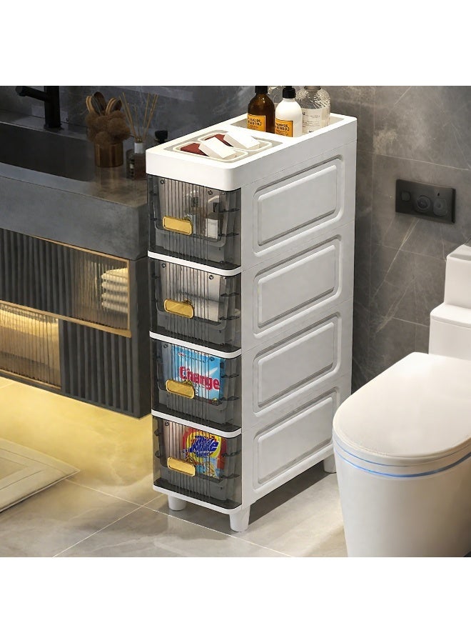 Forthcan Narrow Gap Storage Cabinet, 4-Tier Slim Freestanding Organizer for Bathroom and Toilet, 18cm Wide, Transparent Grey - Image 1