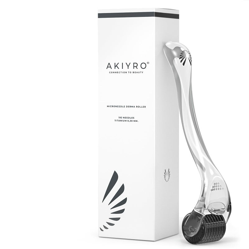 AKIYRO Derma Roller Titanium - 0.30mm Microneedle Roller with Case - 192 Micro Needling Dermal Kit for Face, Scalp and Body - At Home Microneedling Device for Women and Men (Black) - Image 1