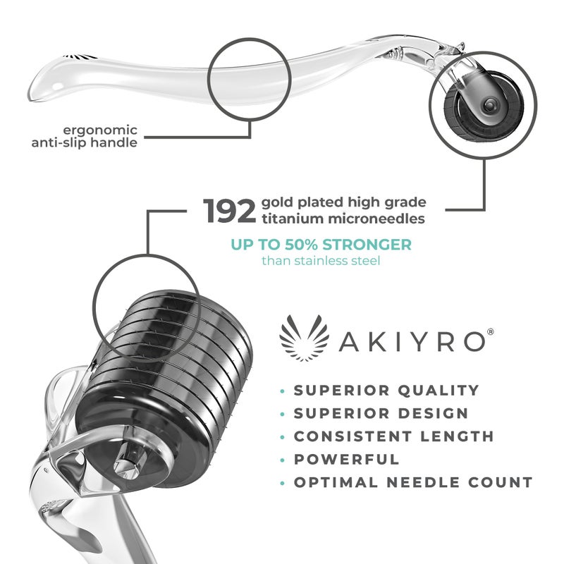 AKIYRO Derma Roller Titanium - 0.30mm Microneedle Roller with Case - 192 Micro Needling Dermal Kit for Face, Scalp and Body - At Home Microneedling Device for Women and Men (Black) - Image 5