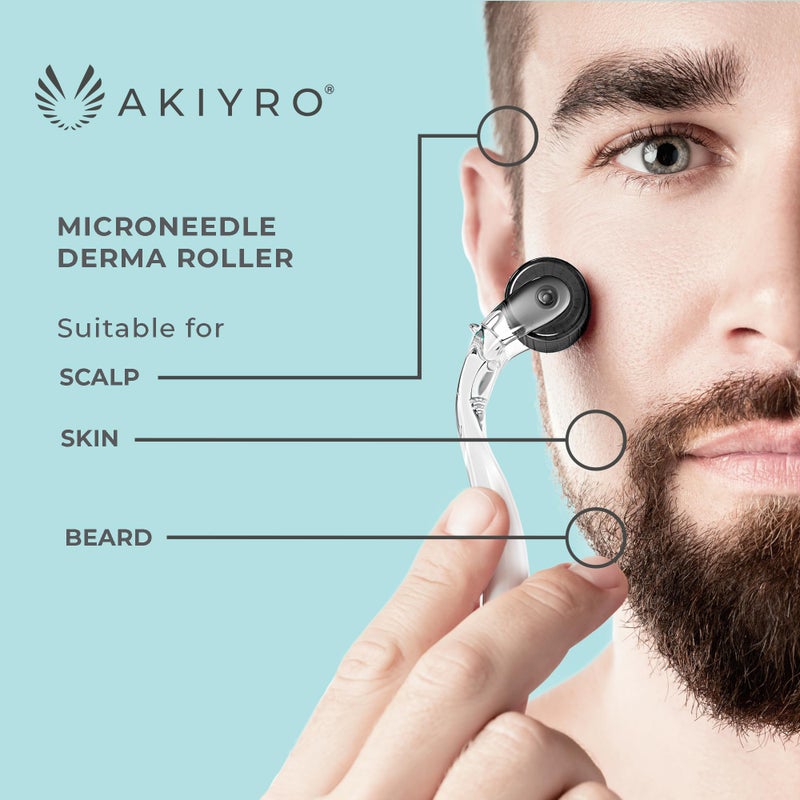 AKIYRO Derma Roller Titanium - 0.30mm Microneedle Roller with Case - 192 Micro Needling Dermal Kit for Face, Scalp and Body - At Home Microneedling Device for Women and Men (Black) - Image 4