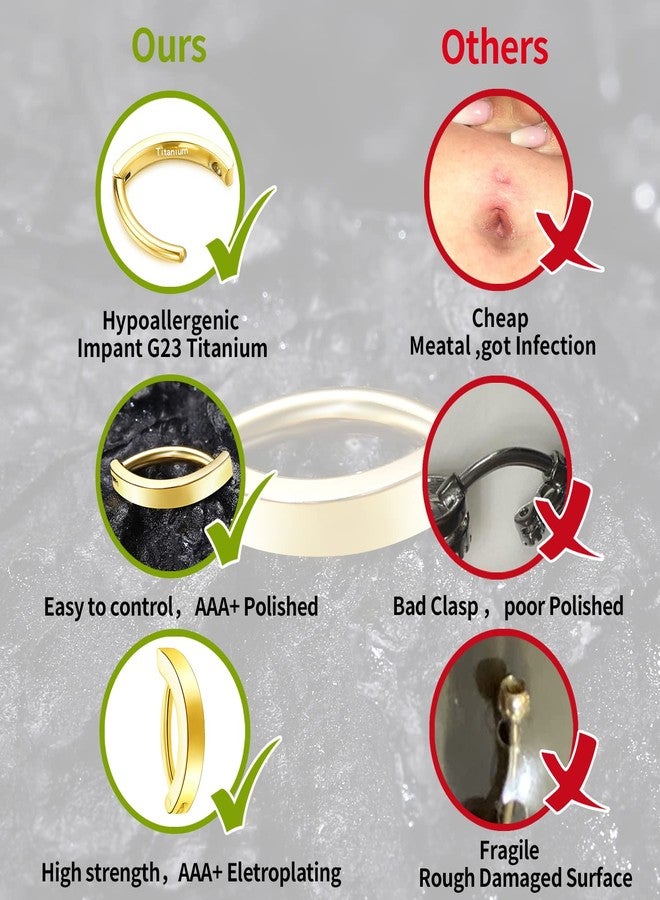 VOJO خاتم سرة بطن VOJO 14G من التيتانيوم G23، حلقة منحنية عكسية 10/12 مم، مجوهرات ثقب السرة (ذهبي، 14G 10 مم) - Image 4