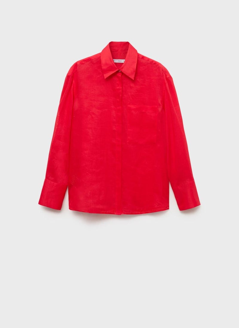 MANGO - Regular Ramie Shirt Pocket - Image 1