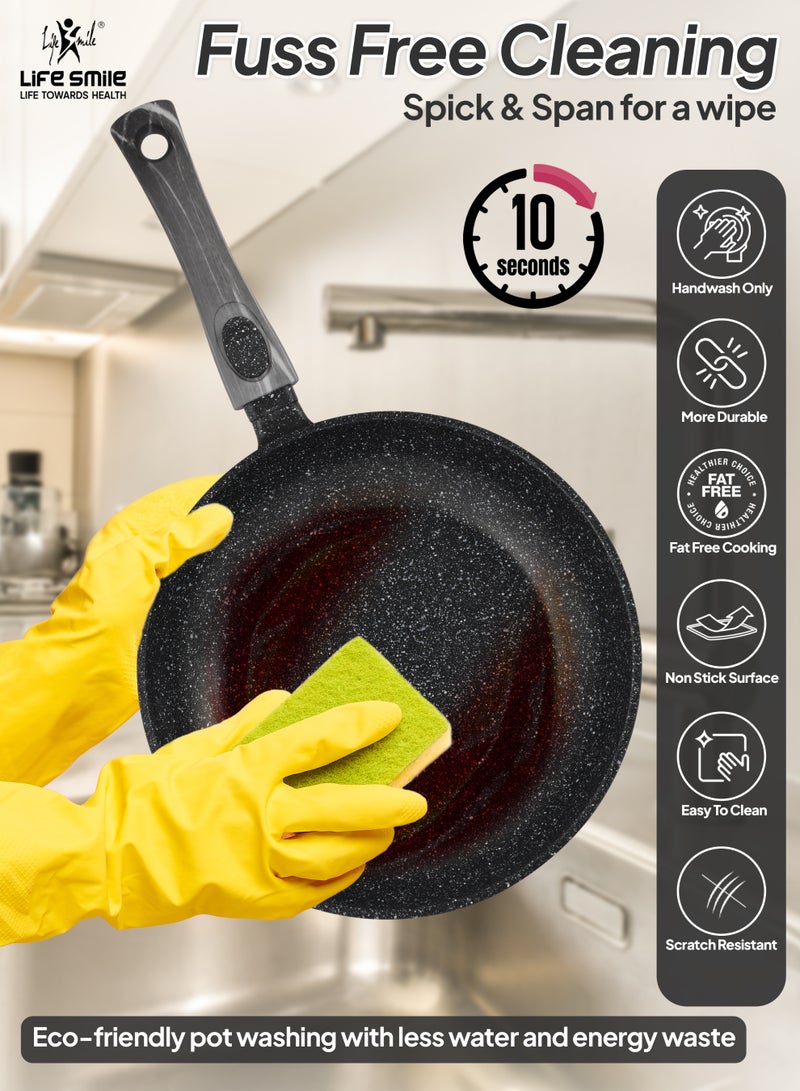 Life Smile 28cm Granite Nonstick Fry Pan with Lid (2.5L) – Induction Base, Removable Handle, Scratch Resistant & Easy Clean - Image 2