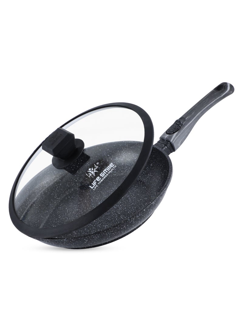 Life Smile 28cm Granite Nonstick Fry Pan with Lid (2.5L) – Induction Base, Removable Handle, Scratch Resistant & Easy Clean - Image 1