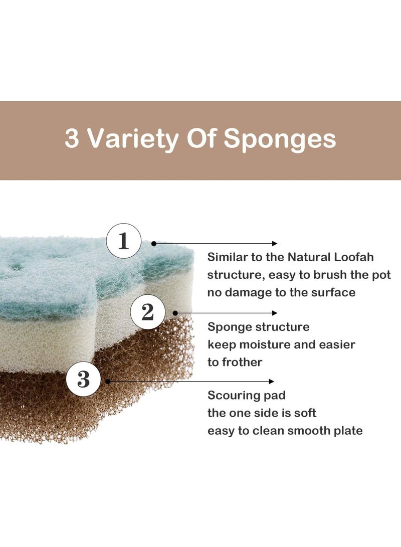 KASTWAVE Natural Sponges for Dishes, Reusable; Biodegradable Sponges for Washing Dishes, Non-Scratch Scrub Sponge Pads Dual-Sided Dishwashing Sponge for Kitchen Bathroom (1, 8 Pack Cat Multicolor)  - Image 3