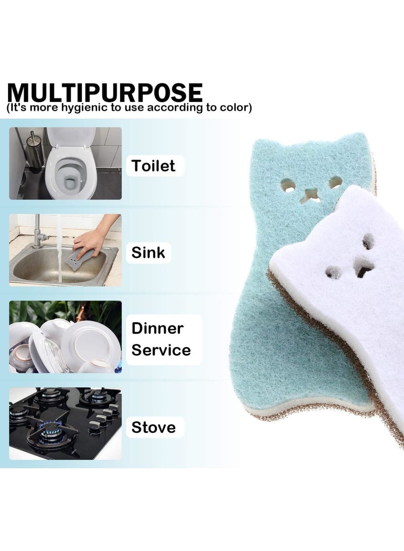 KASTWAVE Natural Sponges for Dishes, Reusable; Biodegradable Sponges for Washing Dishes, Non-Scratch Scrub Sponge Pads Dual-Sided Dishwashing Sponge for Kitchen Bathroom (1, 8 Pack Cat Multicolor)  - Image 2