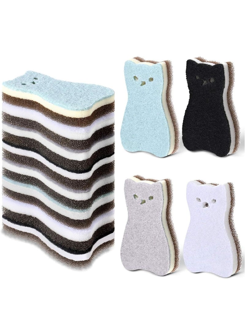 KASTWAVE Natural Sponges for Dishes, Reusable; Biodegradable Sponges for Washing Dishes, Non-Scratch Scrub Sponge Pads Dual-Sided Dishwashing Sponge for Kitchen Bathroom (1, 8 Pack Cat Multicolor)  - Image 1