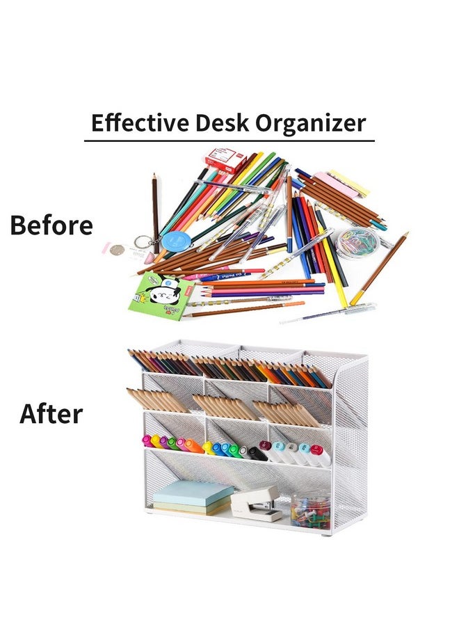 Marbrasse - Mesh Desk Organizer Multifunctional Pen Holder Pen Organizer For Desk Desktop Stationary Organizer Storage Rack For School Home Office Art Supplies (White Mesh Pen Holder) - Image 1