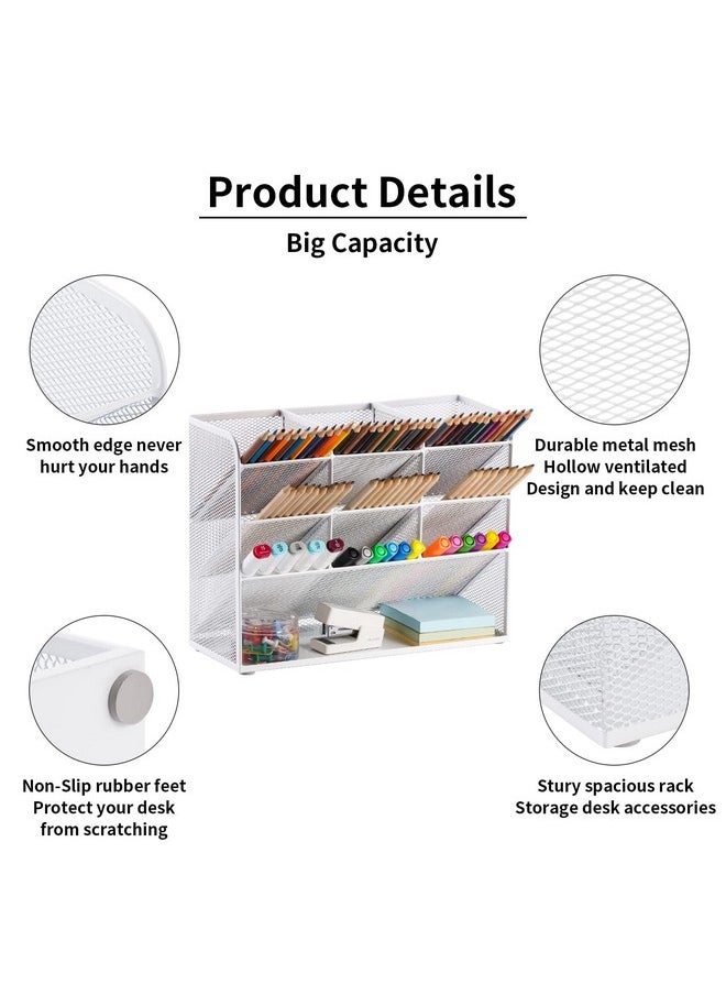 Marbrasse - Mesh Desk Organizer Multifunctional Pen Holder Pen Organizer For Desk Desktop Stationary Organizer Storage Rack For School Home Office Art Supplies (White Mesh Pen Holder) - Image 1