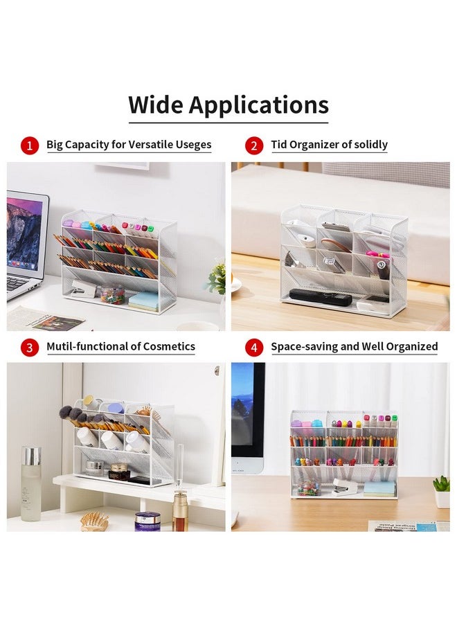 Marbrasse - Mesh Desk Organizer Multifunctional Pen Holder Pen Organizer For Desk Desktop Stationary Organizer Storage Rack For School Home Office Art Supplies (White Mesh Pen Holder) - Image 1