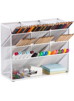 Mesh Desk Organizer Multifunctional Pen Holder Pen Organizer For Desk Desktop Stationary Organizer Storage Rack For School Home Office Art Supplies (White Mesh Pen Holder)