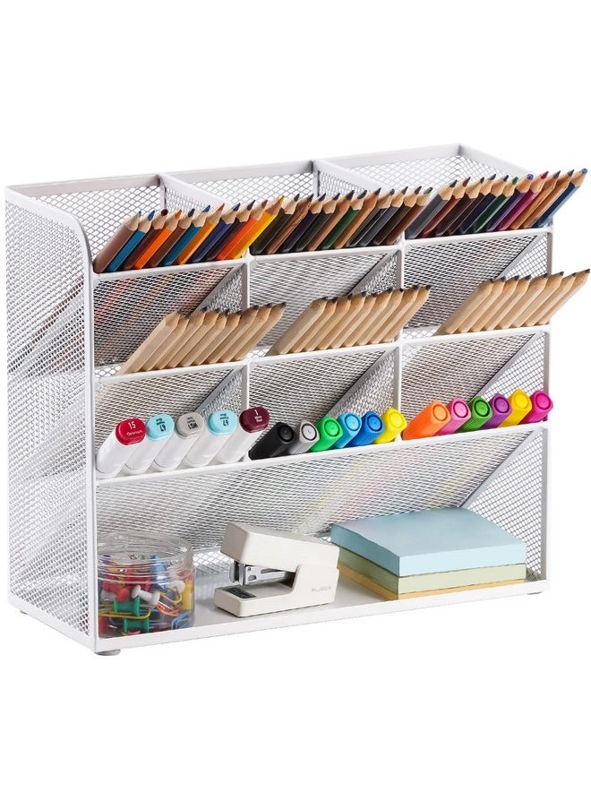 Marbrasse - Mesh Desk Organizer Multifunctional Pen Holder Pen Organizer For Desk Desktop Stationary Organizer Storage Rack For School Home Office Art Supplies (White Mesh Pen Holder) - Image 1