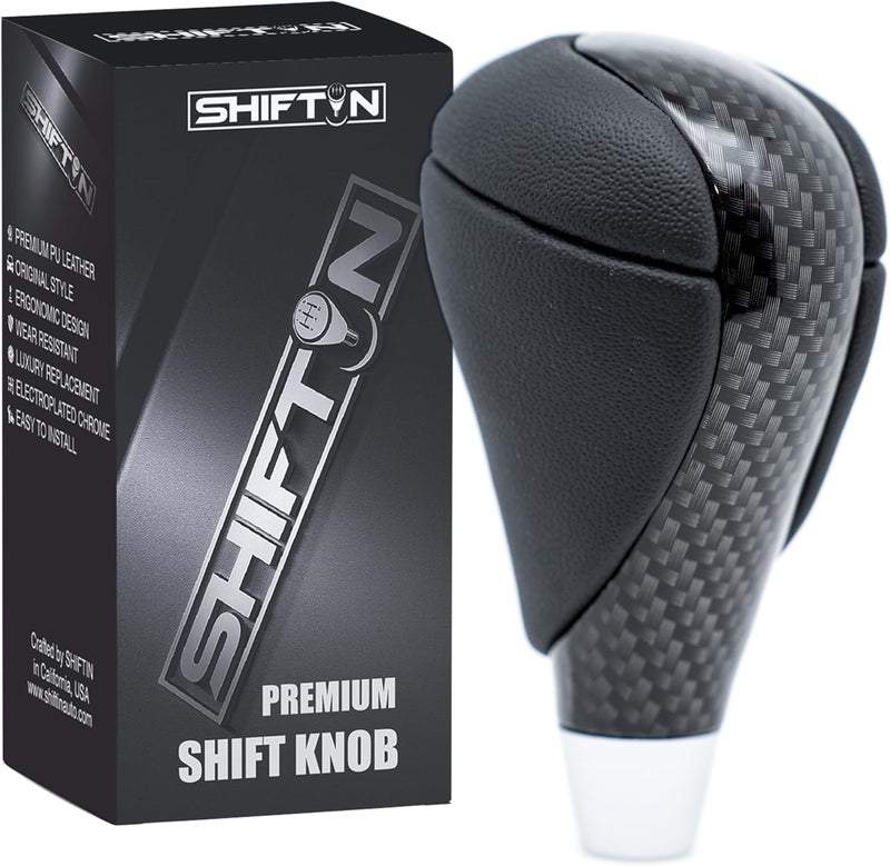 SHIFTIN Black Leather Carbon Pattern Gear Shift Knob - Image 1