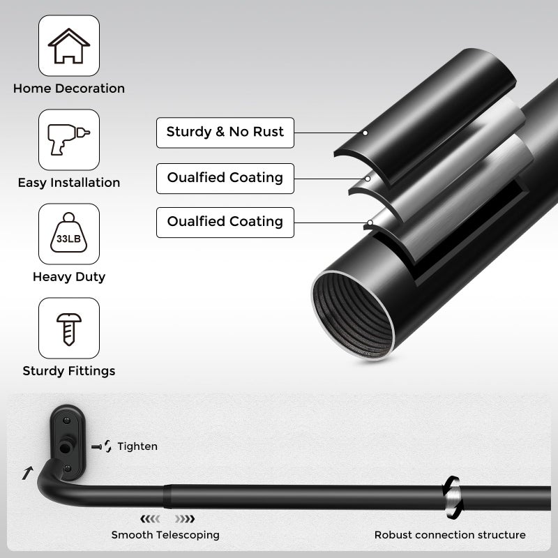 JRZOO Wrap Around Curtain Rods Black, Blackout Heavy Duty Curtain Pole for Windows 48 to 84 Inch, 1" Decorative Room Darkening Curved Modern Drapery Rod (Matte Black/Unique Design/All Metal) - Image 5