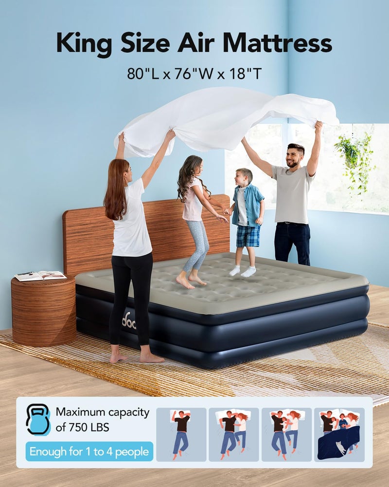 iDOO King Size Air Mattress with Built in Pump, 18" Raised Comfort Blow up Mattress King, Upgraded Inflatable Mattress for Guest Home, Temporary Air Bed with Storage Bag, colchon inflable, 750lbs Max - Image 2