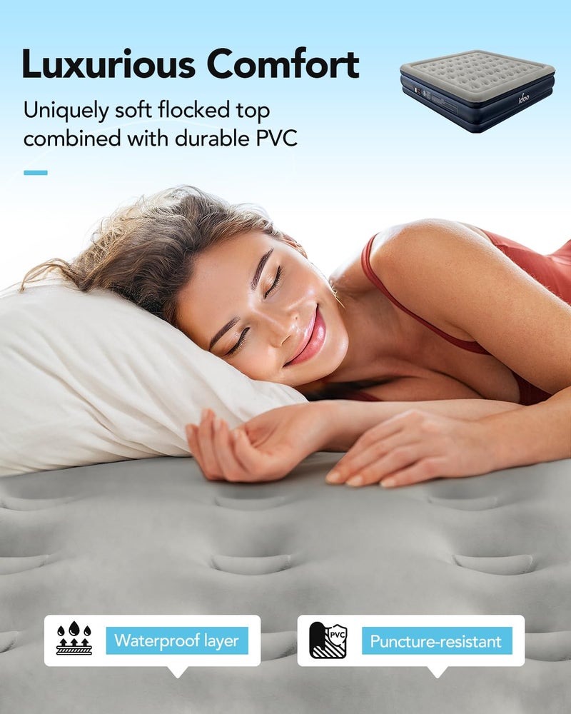 iDOO King Size Air Mattress with Built in Pump, 18" Raised Comfort Blow up Mattress King, Upgraded Inflatable Mattress for Guest Home, Temporary Air Bed with Storage Bag, colchon inflable, 750lbs Max - Image 3