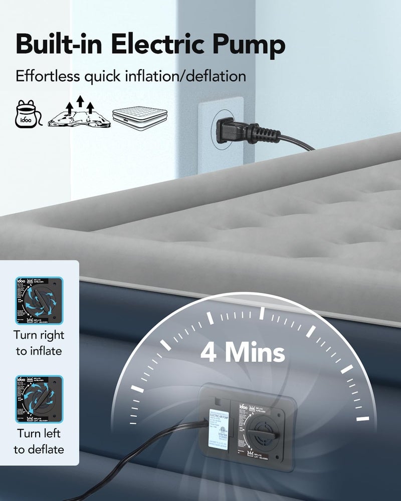 iDOO King Size Air Mattress with Built in Pump, 18" Raised Comfort Blow up Mattress King, Upgraded Inflatable Mattress for Guest Home, Temporary Air Bed with Storage Bag, colchon inflable, 750lbs Max - Image 4