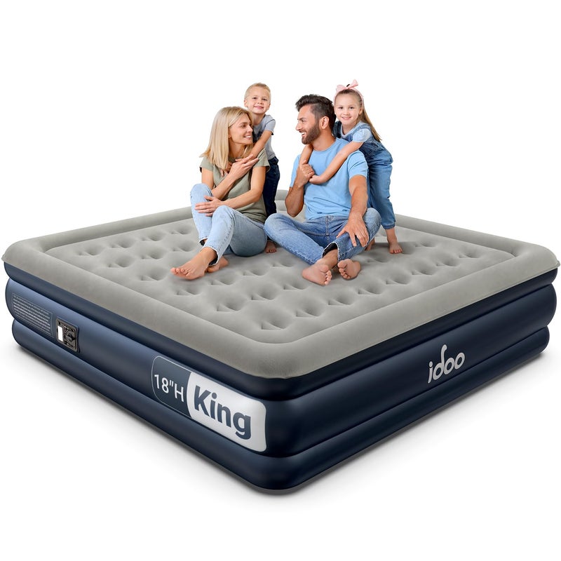 iDOO King Size Air Mattress with Built in Pump, 18" Raised Comfort Blow up Mattress King, Upgraded Inflatable Mattress for Guest Home, Temporary Air Bed with Storage Bag, colchon inflable, 750lbs Max - Image 1