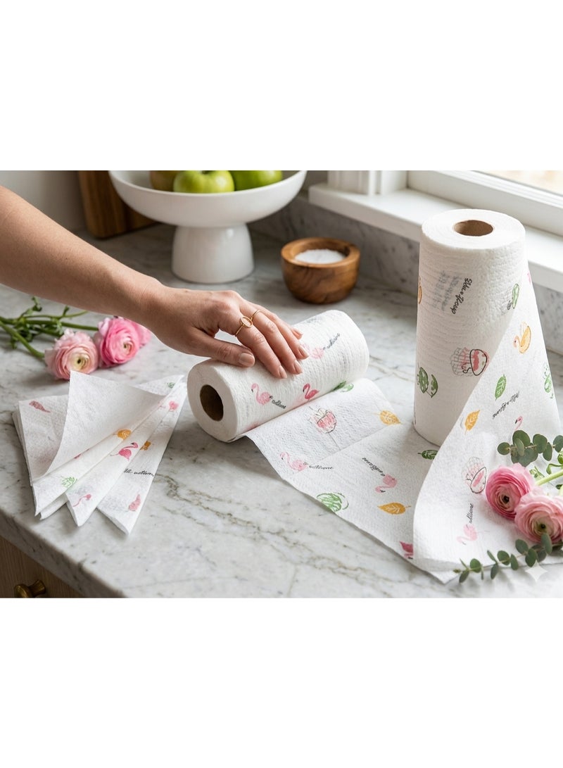 Kitchen Towels, Wet and Dry, Absorbent, 2 Rolls (50 Sheets Each), Random Pattern - Image 2