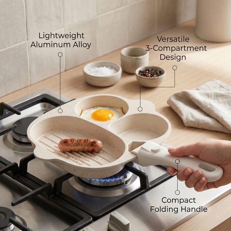 Haofy Nonstick Egg Pan Aluminum Alloy Breakfast Frying Pan with Detachable Handle Egg Skillet for Eggs Bacon Pancakes Sausage for Home Kitchen Camping (3 Cup) - Image 2