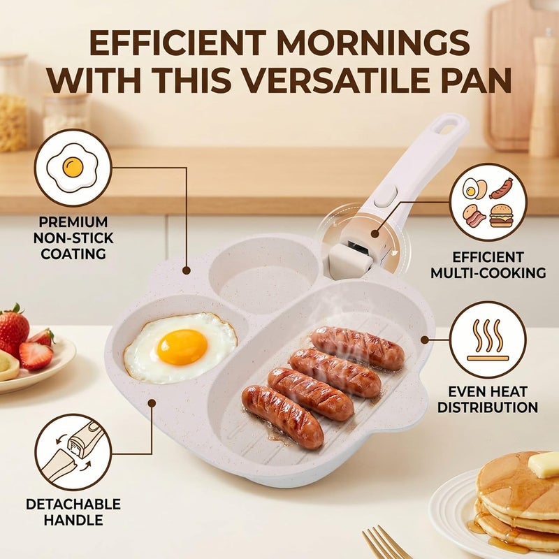 Haofy Nonstick Egg Pan Aluminum Alloy Breakfast Frying Pan with Detachable Handle Egg Skillet for Eggs Bacon Pancakes Sausage for Home Kitchen Camping (3 Cup) - Image 5