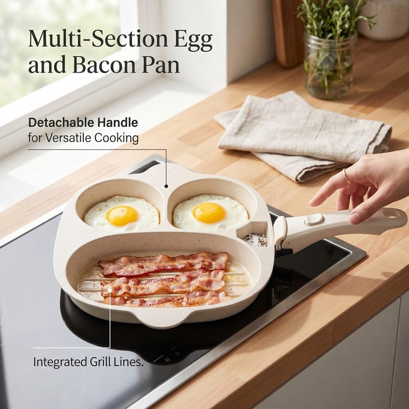 Haofy Nonstick Egg Pan Aluminum Alloy Breakfast Frying Pan with Detachable Handle Egg Skillet for Eggs Bacon Pancakes Sausage for Home Kitchen Camping (3 Cup) - Image 4