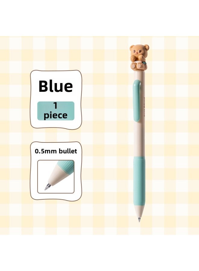 Deli Butter Bear Joint Gel Pen Student Stationery Zhen Shun Slip Ink Press High Color Value Cute-Color:Hy004 [butter Bear Cute Pen] Blue 1 Piece  - Image 1
