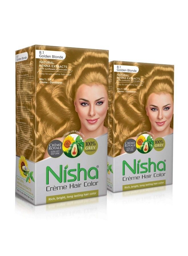 Nisha كريم لون الشعر أشقر ذهبي للنساء والرجال، لون شعر يدوم طويلاً، تغطية 100% للشعر الرمادي مع مستخلصات الحناء، عبوة من قطعتين - Image 2