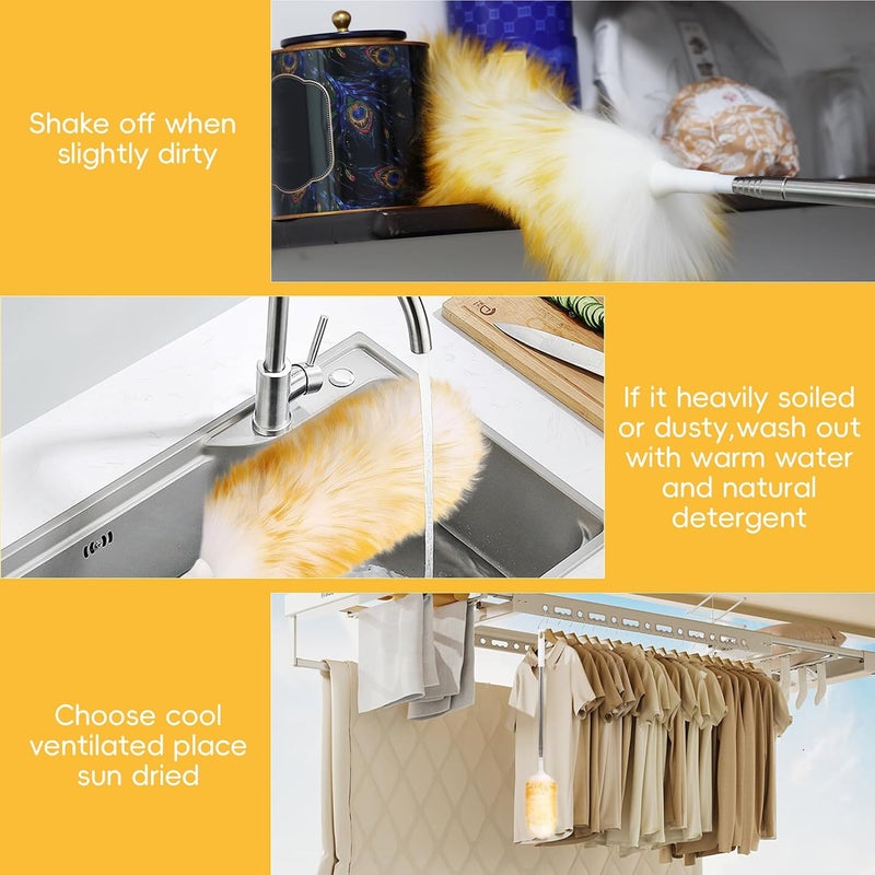 MAOFENG Lambswool Extendable Removable Duster 29-110 Inch Stainless Steel Extension Pole Wool Dusters for Cleaning Ceiling Fans Window Blinds Car Interiors Furniture Dusting,Feather Duster - Image 4