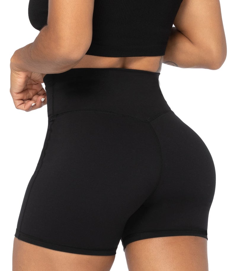 Sunzel Sunzfly Crossover Biker Shorts for Women, V Criss Cross High Waist Yoga Workout Gym Shorts with Tummy Control 4" Black Small - Image 2
