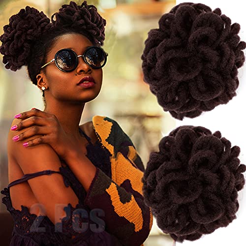 Abellee DreadLock Bun Loc Petal Bun Afro High Puff Drawstring Ponytail Wig Synthetic Faux Locs Hair Bun Pony Tail Hairpieces Clip In Hair Extentions for Black Women (2Pcs 99J) - Image 1