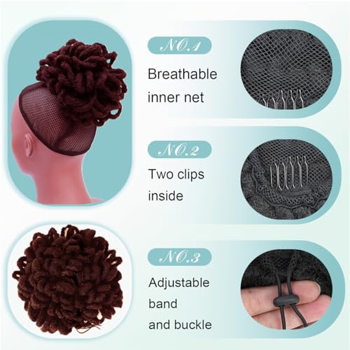 Abellee DreadLock Bun Loc Petal Bun Afro High Puff Drawstring Ponytail Wig Synthetic Faux Locs Hair Bun Pony Tail Hairpieces Clip In Hair Extentions for Black Women (2Pcs 99J) - Image 3
