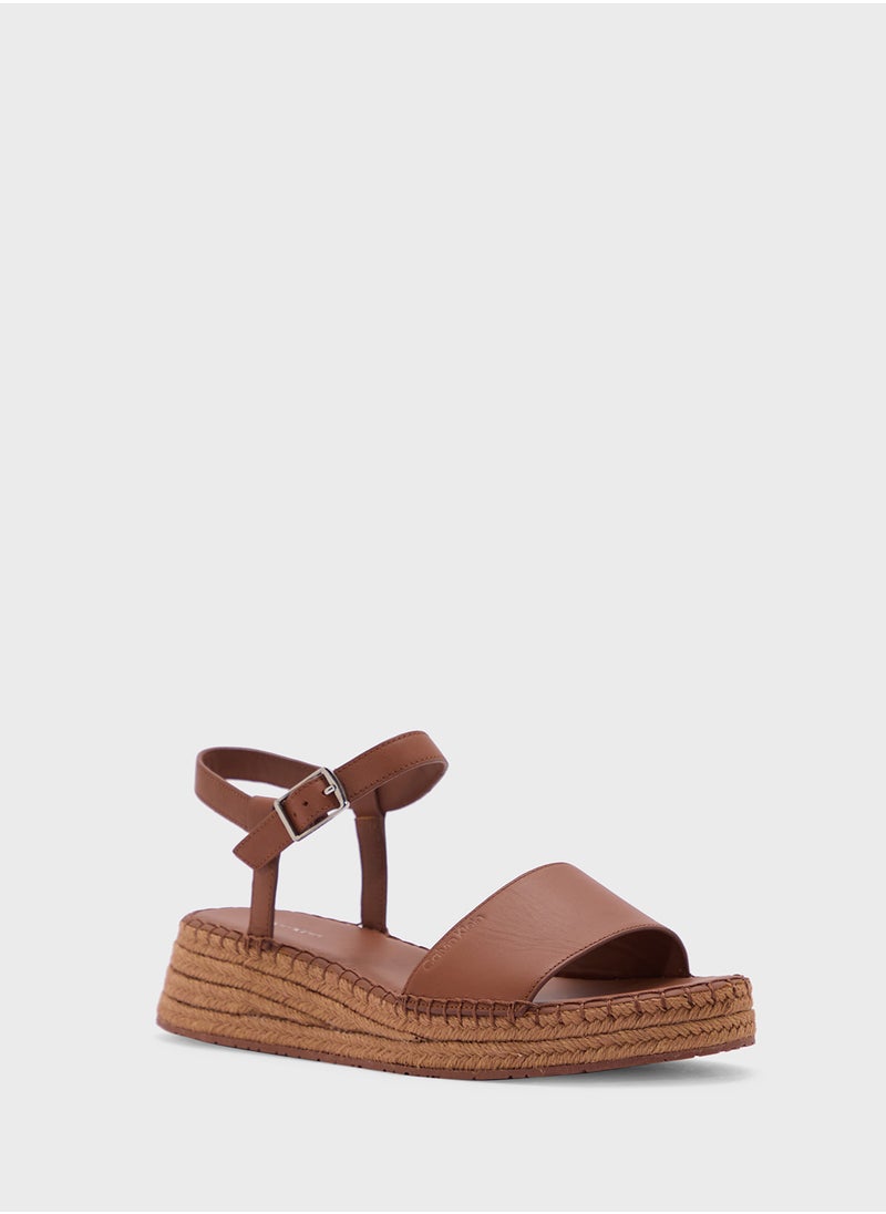 CALVIN KLEIN - LEATHER WEDGE ROPE SANDALS - Image 1