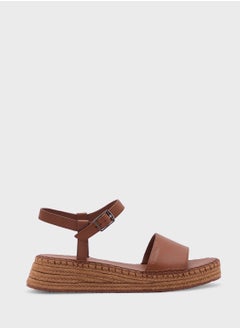 LEATHER WEDGE ROPE SANDALS