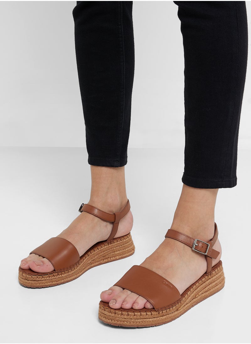 CALVIN KLEIN - LEATHER WEDGE ROPE SANDALS - Image 1