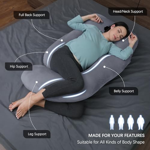 MOON PARK Pregnancy Pillows for Sleeping U Shaped Full Body Maternity Pillow with Removable Cover Support for Back Legs Belly Hips 57 Inch Pregnancy Pillow for Women Dark Grey - Image 3
